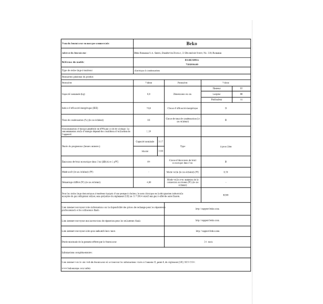 Sèche-linge pompe à chaleur Beko d34h28393a