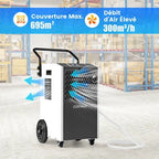 Déshumidificateur Giantex Déshumidificateur Mobile 73 L/jour 695 m³, Tuyau de Vidange et Minuterie, Blanc