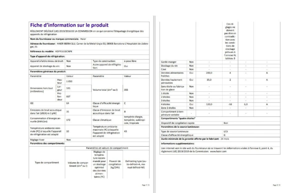 Réfrigérateur congélateur en bas Haier HDPR1618CNPK 352L Classe C Inox