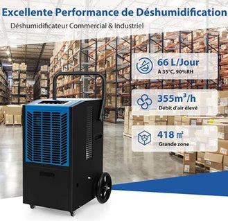 Déshumidificateur Giantex Professionnel 66 L/Jour, Pompe et Tuyau de Vidange, Minuterie 24H, Bleu