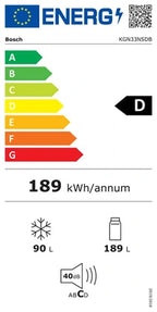 Réfrigérateur congélateur en bas Bosch Série 2 Réfrigérateur combiné pose-libre 175.4 x 61.4 cm Argent, Total No Frost KGN33NSDB
