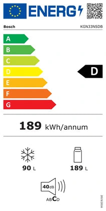 Réfrigérateur congélateur en bas Bosch Série 2 Réfrigérateur combiné pose-libre 175.4 x 61.4 cm Argent, Total No Frost KGN33NSDB