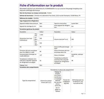 Réfrigérateur congélateur en haut Proline DD209SL