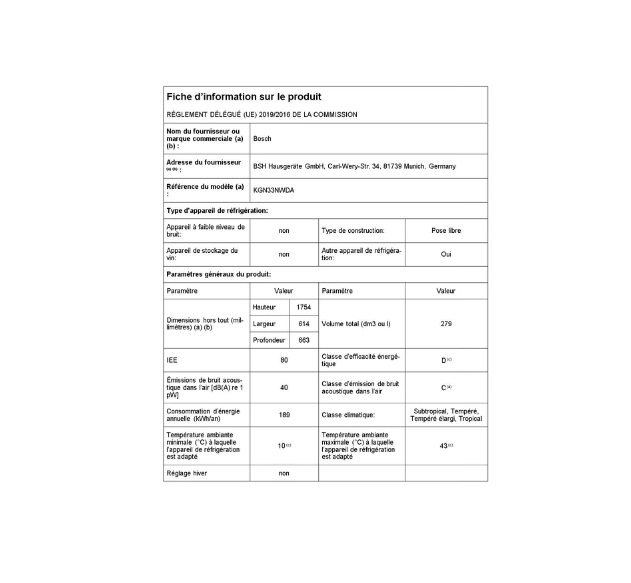 Réfrigérateur congélateur en bas Bosch KGN33NWDA