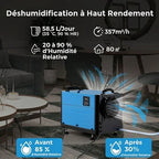 Déshumidificateur Giantex Déshumidificateur Professionnel 58,5/Jour Minuterie 4H Tuyau Vidange Dégivrage Auto Bleu
