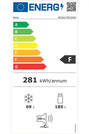 Refrigerateur congelateur en bas BEKO COMBINE ENCASTRABLE - BCNA275E32SN 178CM