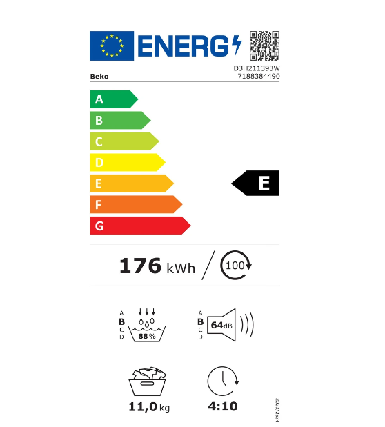 Sèche-linge pompe à chaleur Beko d3h211393w