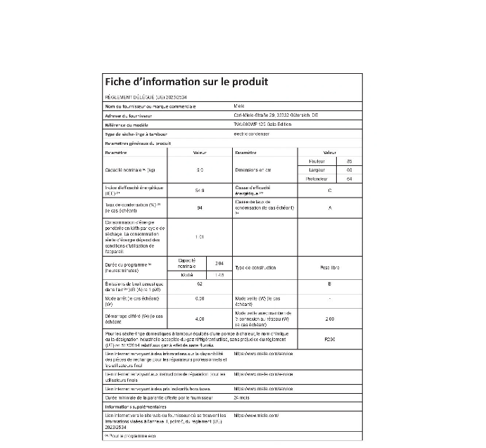 Sèche-linge pompe à chaleur Miele TWL 680 W