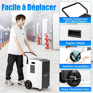 Déshumidificateur Giantex Déshumidificateur Mobile 73 L/jour 695 m³, Tuyau de Vidange et Minuterie, Blanc