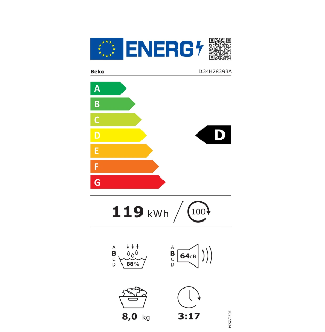 Sèche-linge pompe à chaleur Beko d34h28393a