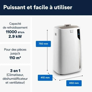 Climatiseur fixe Delonghi Climatiseur Mobile Climatisation PAC EL110 WIFI 2900 W 11 000 Btu h 3 vit
