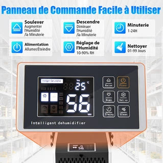 Déshumidificateur Giantex Déshumidificateur Mobile 73 L/jour 695 m³, Tuyau de Vidange et Minuterie, Blanc