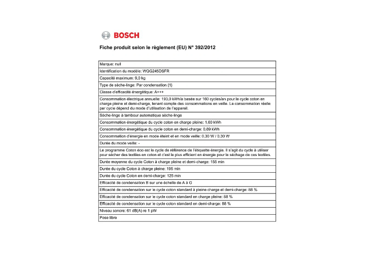 Sèche-linge pompe à chaleur Bosch WQG245DSFR