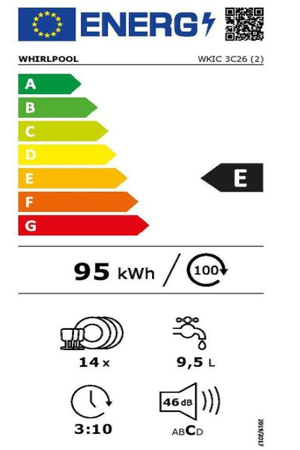 Lave-vaisselle WHIRLPOOL WKIC3C26 - ENCASTRABLE 60CM