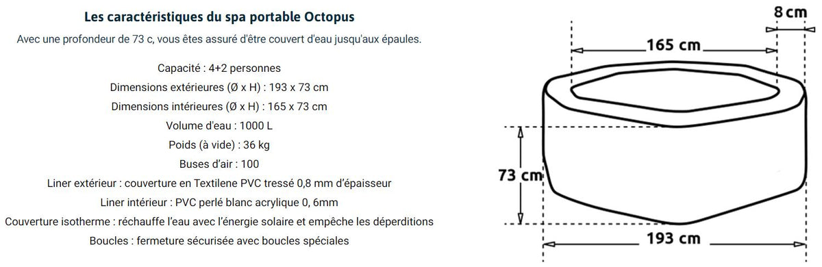 Spa gonflable NETSPA SPA PORTABLE SEMI-RIGIDE OCTOPUS OCTOGONAL BULLES 4-6 PLACES - NETSPA
